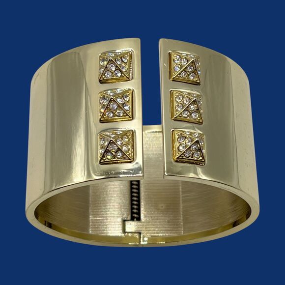Victoria's Secret Scandalous Bracelet Gold Tone Clamper Cuff Rhinestone Wide - Picture 1 of 9